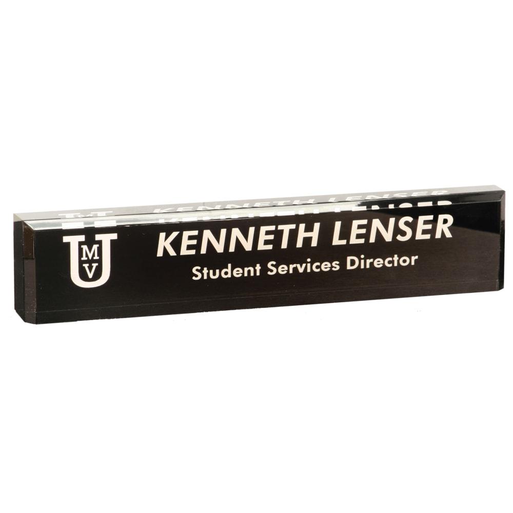 Personalized Acrylic Desk Name Plate, Clear, Black or Jade Glass - Black Acrylic, 10" x 2"