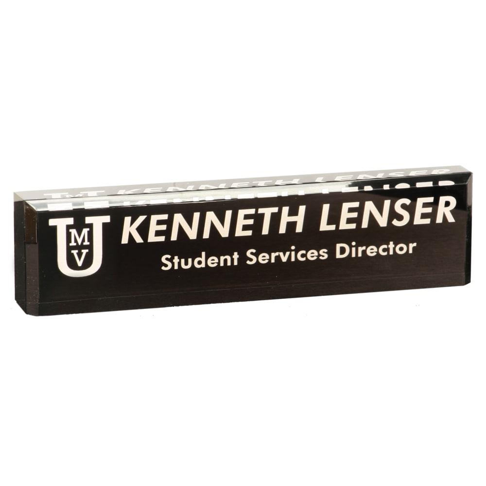 Personalized Acrylic Desk Name Plate, Clear, Black or Jade Glass - Black Acrylic, 8" x 2"