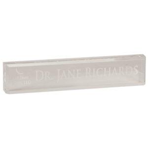 Personalized Acrylic Desk Name Plate, Clear, Black or Jade Glass - Clear Acrylic, 8" x 2"