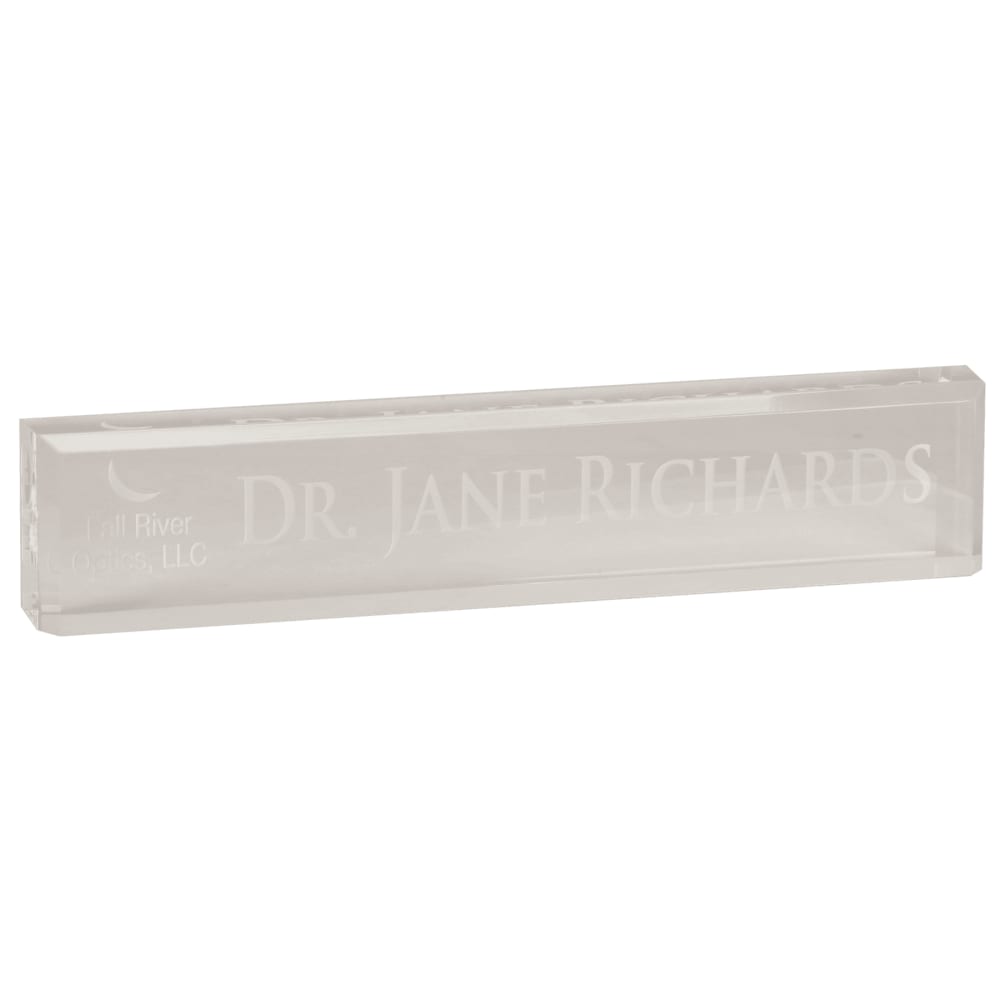 Personalized Acrylic Desk Name Plate, Clear, Black or Jade Glass - Clear Acrylic, 8" x 2"
