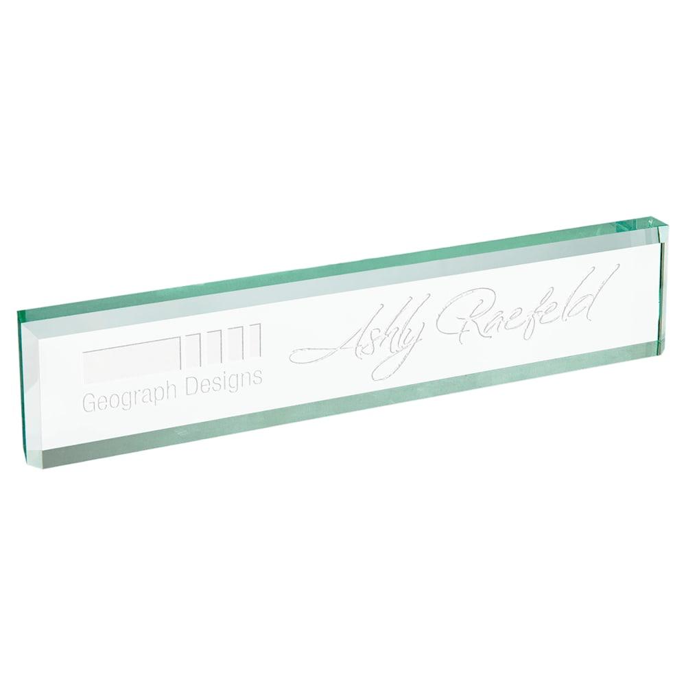 Personalized Acrylic Desk Name Plate, Clear, Black or Jade Glass - Jade Glass, 10" x 2"