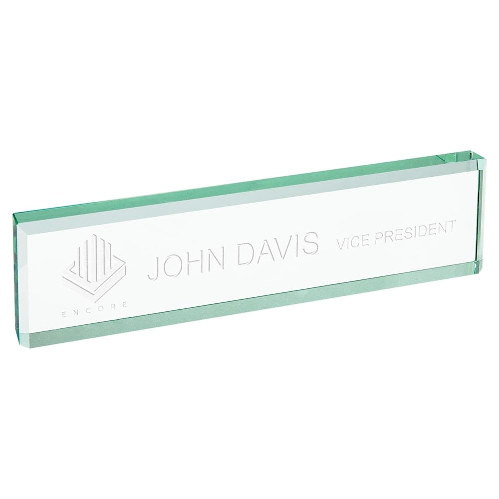 Personalized Acrylic Desk Name Plate, Clear, Black or Jade Glass - Jade Glass, 8" x 2"