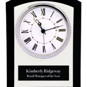 Personalized Desk Clock, Engraved Glass, Crystal or Wood - Black & Clear Glass Square Arch, 6 1/4"