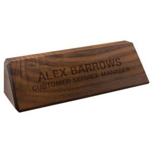 Personalized Desk Name Plate, Walnut or Piano Finish - Solid Walnut Wedge, 8 1/2"