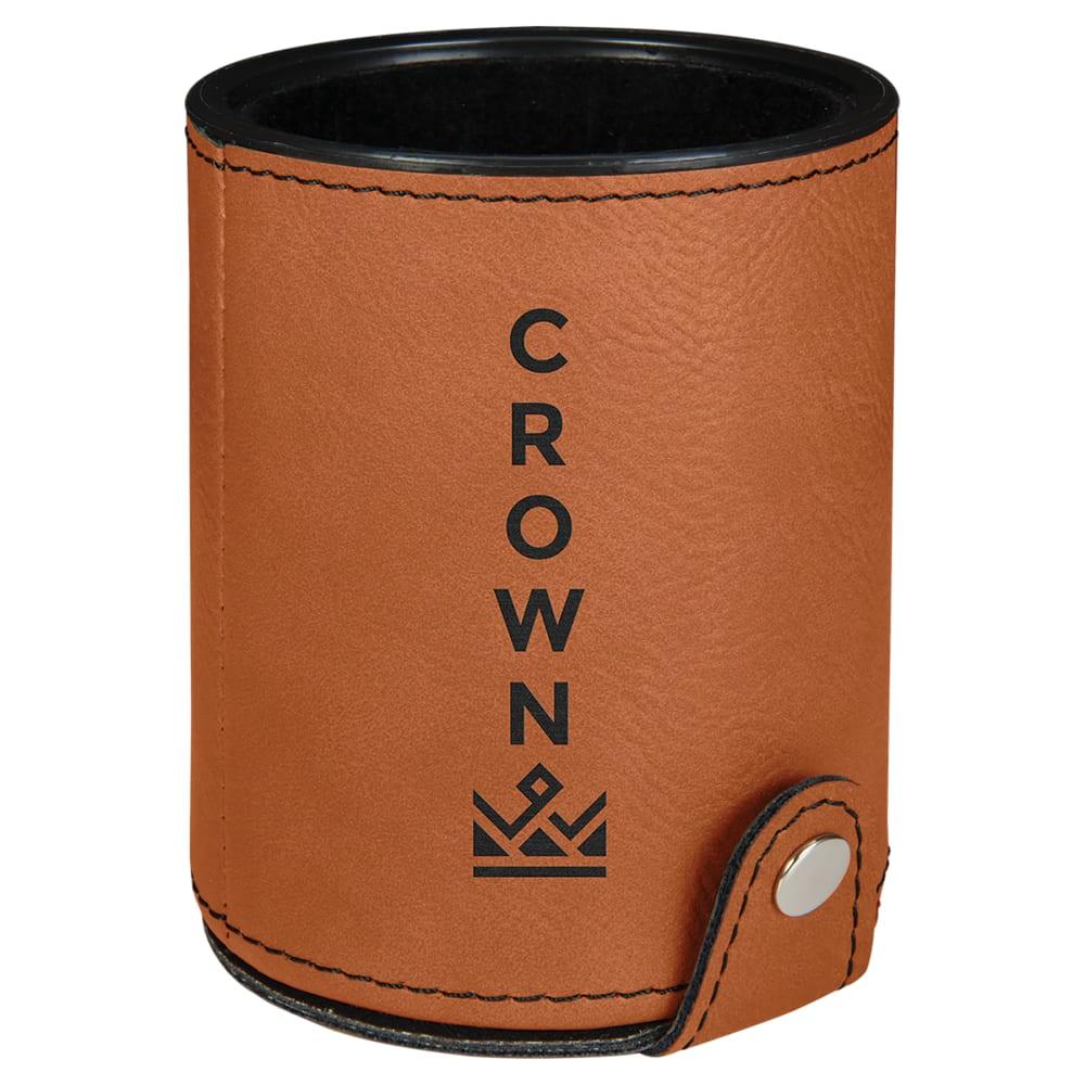 Personalized Dice Cup with 5 Dice, Engraved Faux Leather - Rawhide