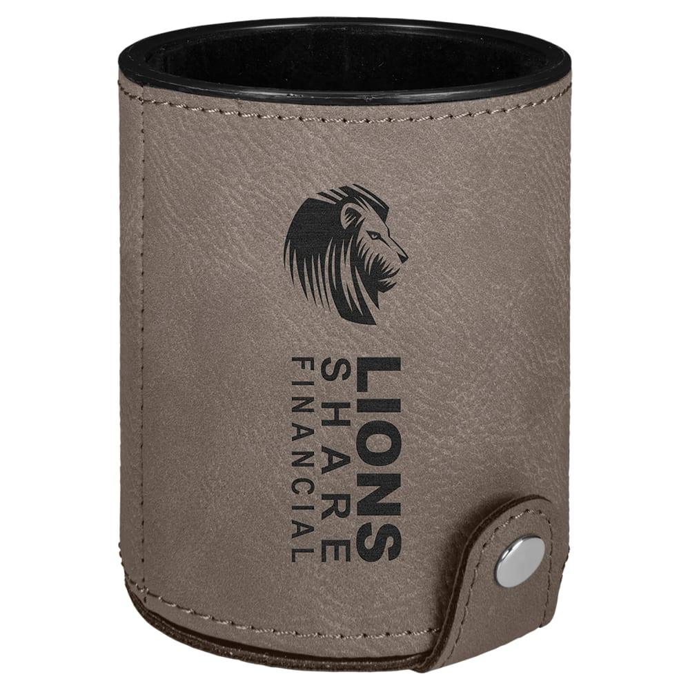 Personalized Dice Cup with 5 Dice, Engraved Faux Leather - Gray