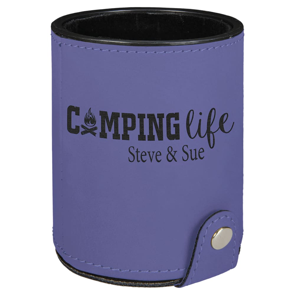 Personalized Dice Cup with 5 Dice, Engraved Faux Leather - Purple