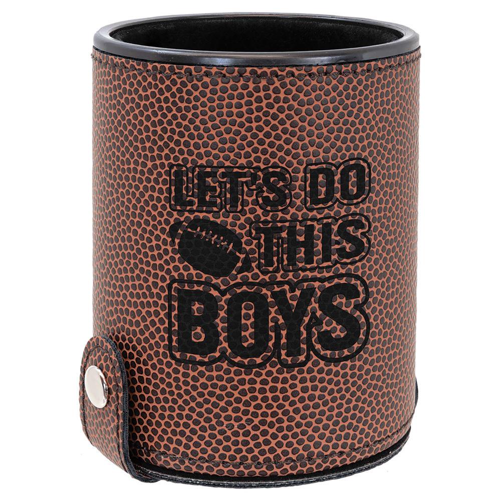 Personalized Dice Cup with 5 Dice, Engraved Faux Leather - Football