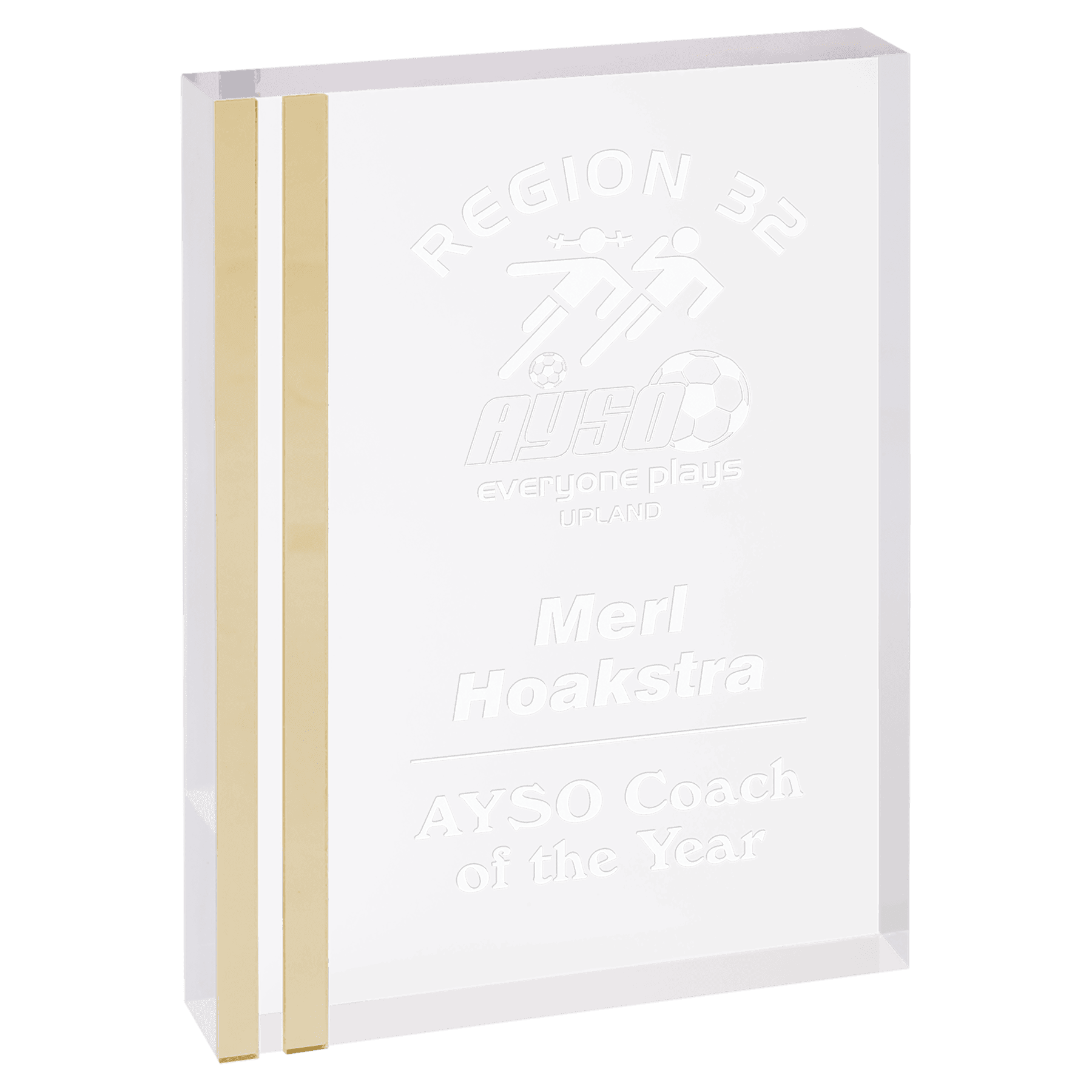 Personalized engraved clear acrylic award with gold edges