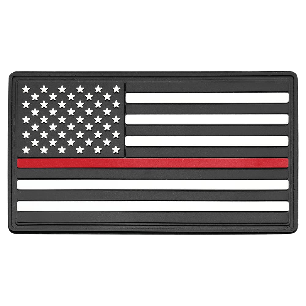 American Flag Patch, PVC with Heat-Press Adhesive - Red Line (Firefighters), 3 1/4" x 1 3/4", 5 Patches