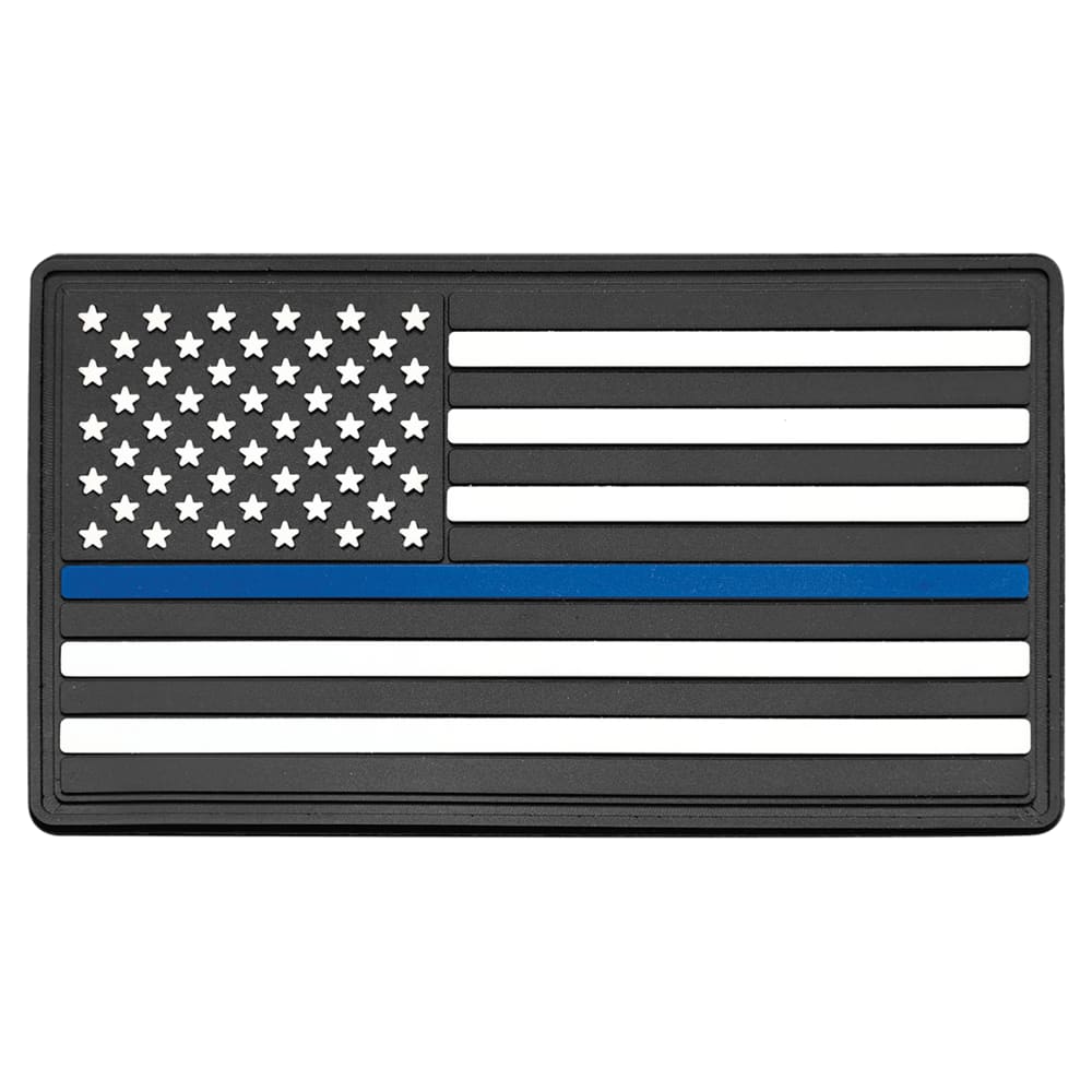 American Flag Patch, PVC with Heat-Press Adhesive - Blue Line (Law Enforcement), 3 1/4" x 1 3/4", 1 Patch