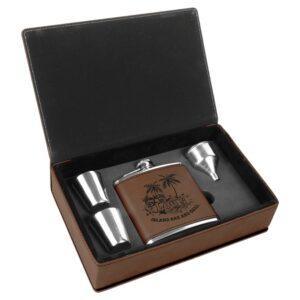 Personalized Flask Gift Box Set with Shot Glasses - Dark Brown