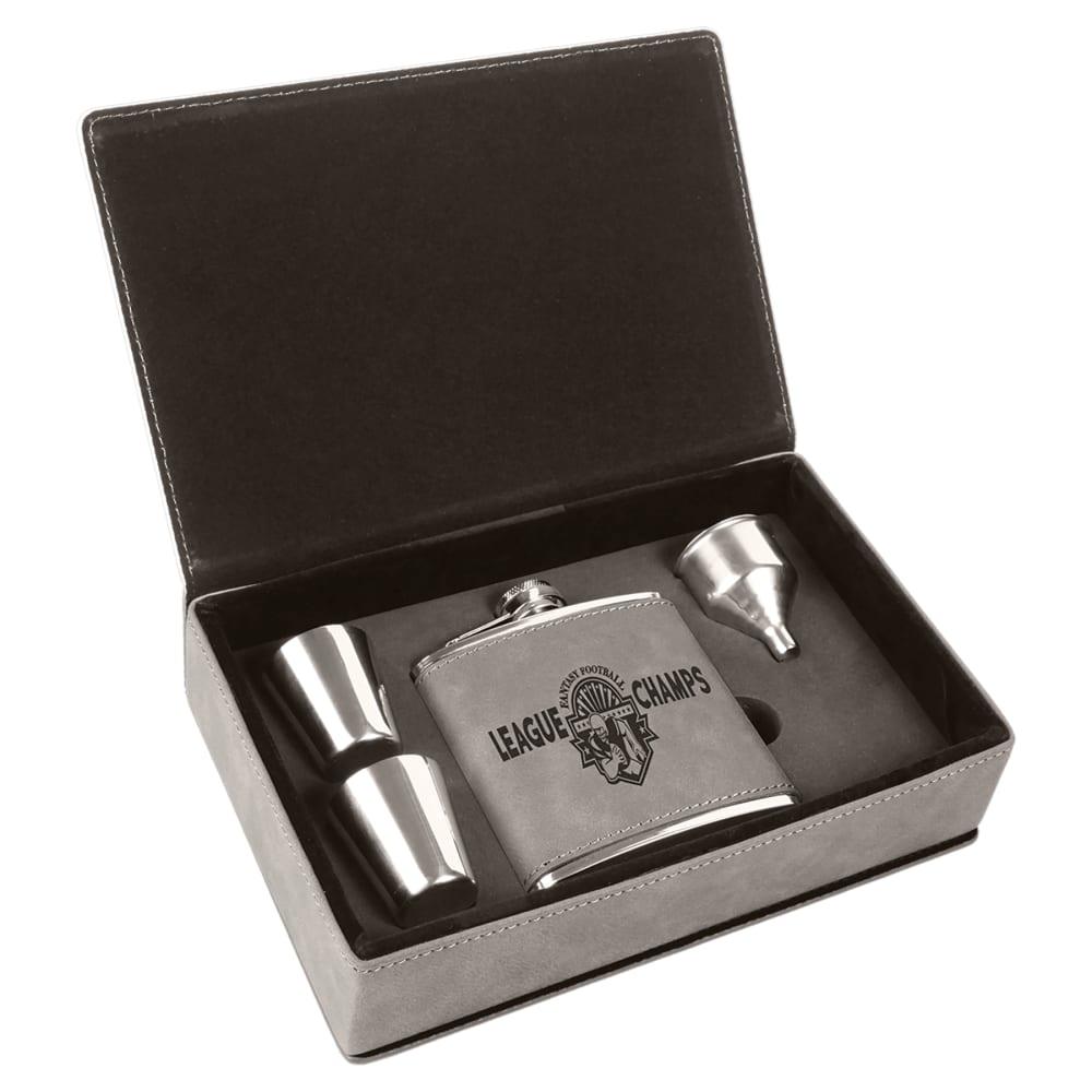 Personalized Flask Gift Box Set with Shot Glasses - Gray