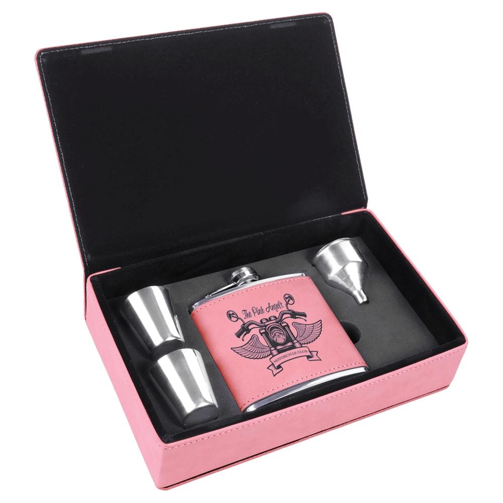 Personalized Flask Gift Box Set with Shot Glasses - Pink