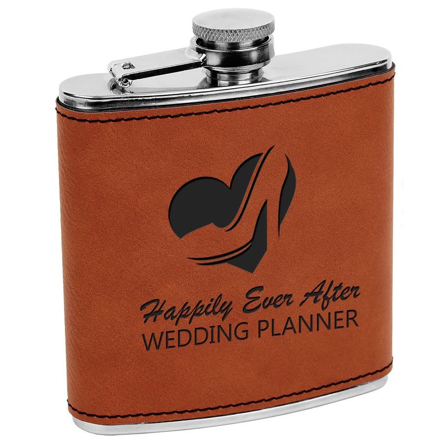 Personalized Faux Leather Flask, 6 oz Engraved - Rawhide