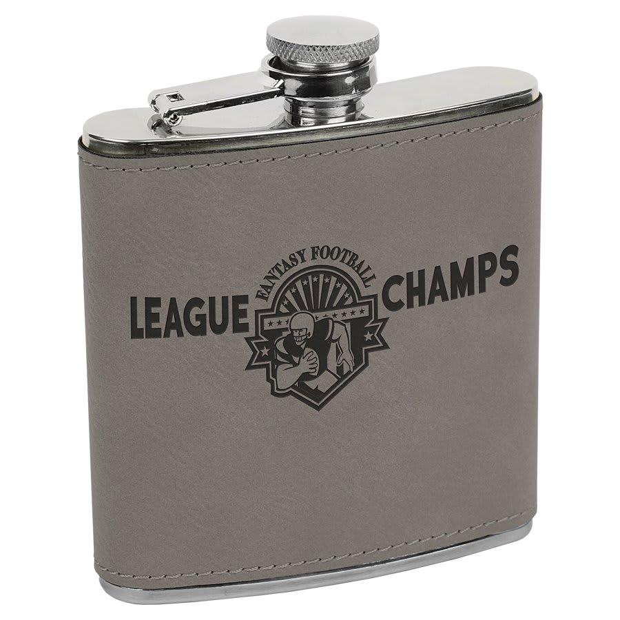 Personalized Faux Leather Flask, 6 oz Engraved - Gray