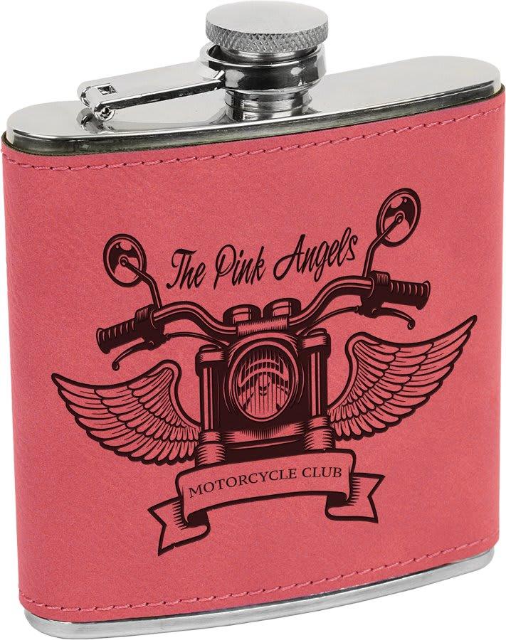 Personalized Faux Leather Flask, 6 oz Engraved - Pink