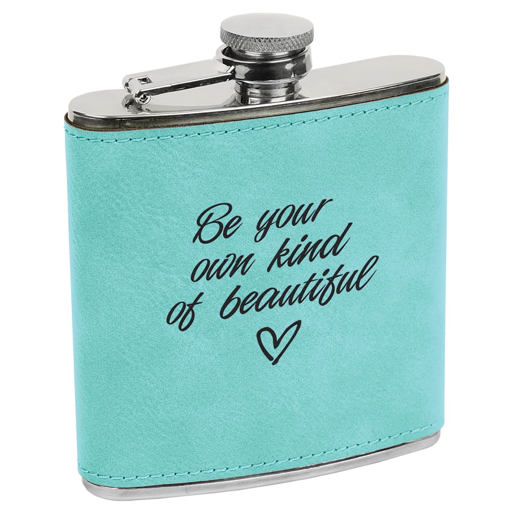Personalized Faux Leather Flask, 6 oz Engraved - Teal