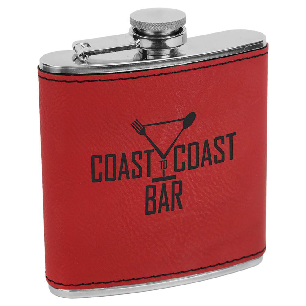 Personalized Faux Leather Flask, 6 oz Engraved - Red