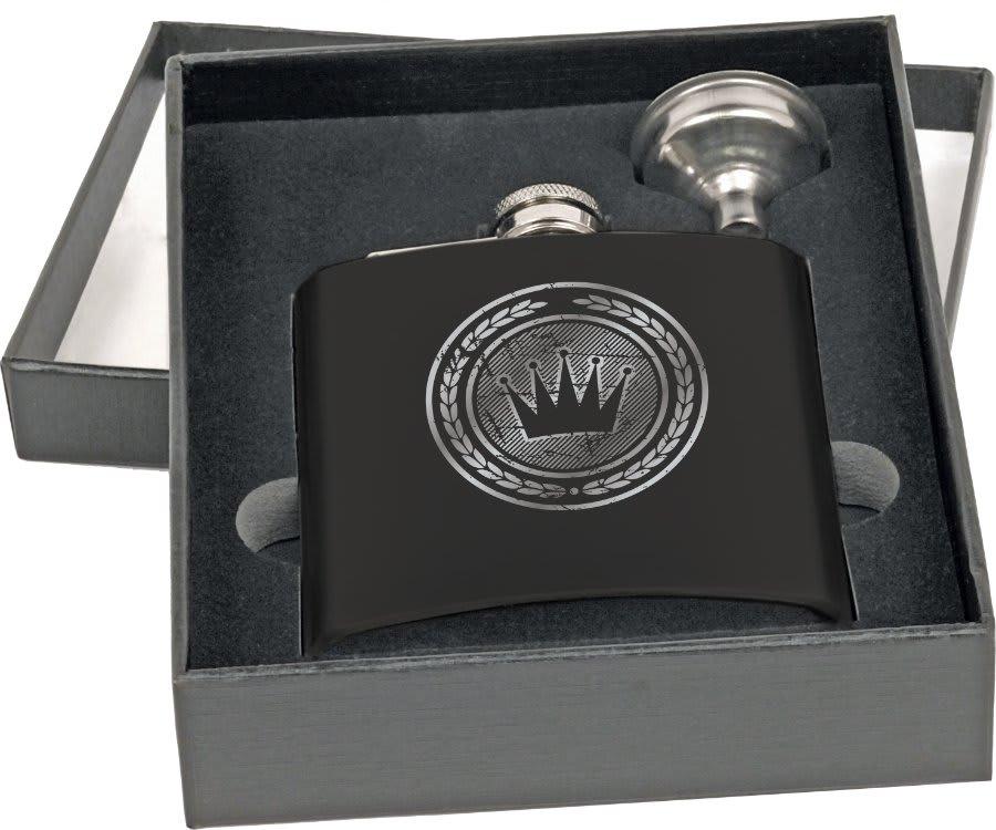 Personalized Flask Set with Presentation Box - Matte Black Flask & Funnel