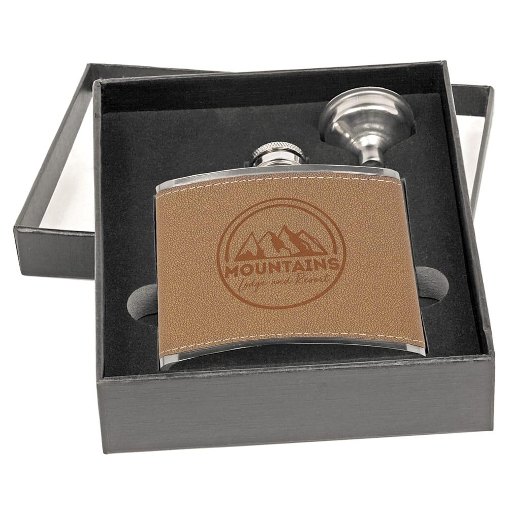 Personalized Flask Set with Presentation Box - Leather-Look Flask & Funnel