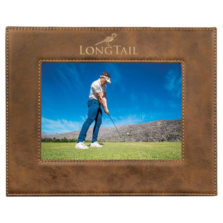 Personalized Leather Picture Frame, Engraved Faux Leather - 5" x 7", Rustic & Gold