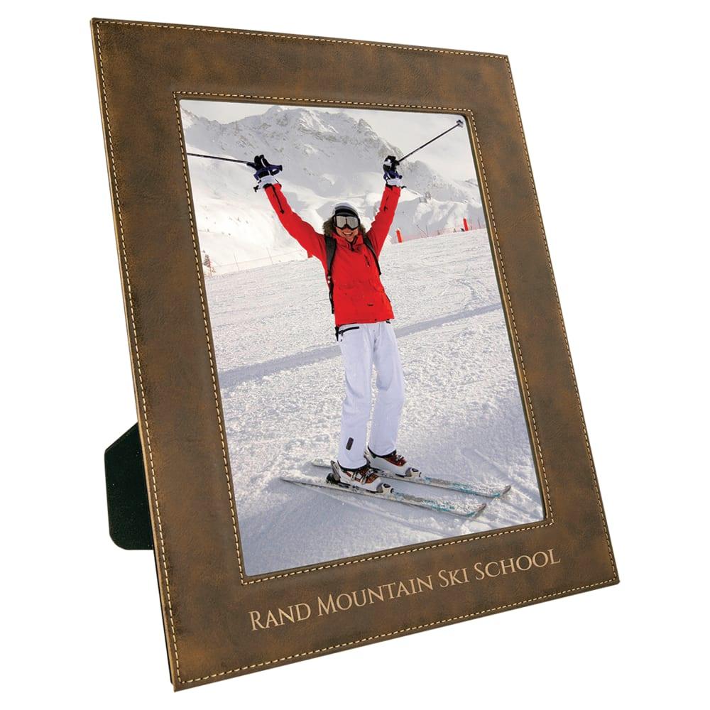 Personalized Leather Picture Frame, Engraved Faux Leather - 8" x 10", Rustic & Gold