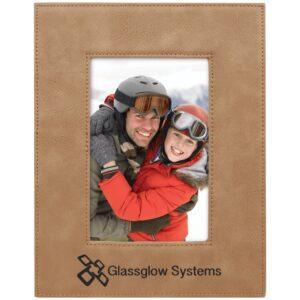 Personalized Leather Picture Frame, Engraved Faux Leather - 4" x 6", Light Brown