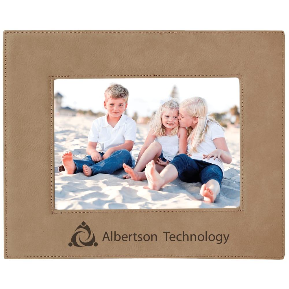 Personalized Leather Picture Frame, Engraved Faux Leather - 5" x 7", Light Brown