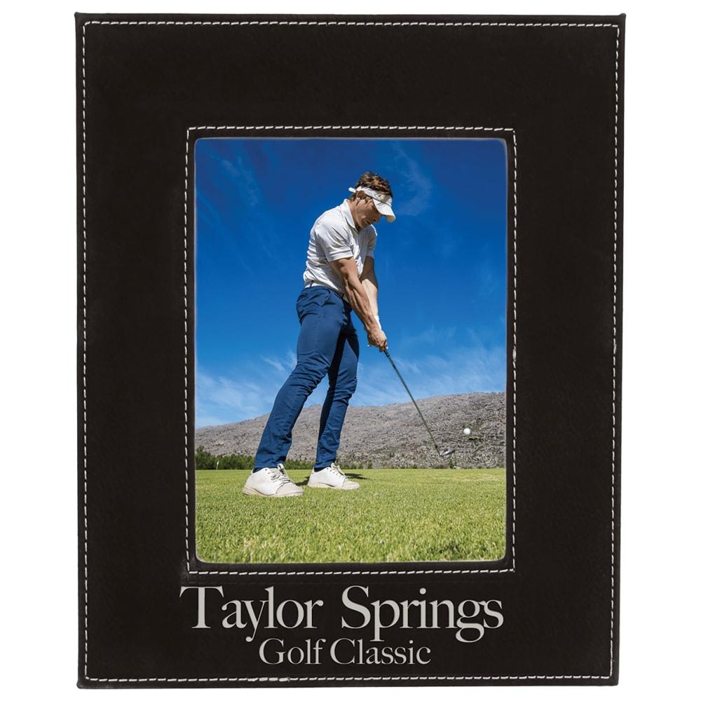 Personalized Leather Picture Frame, Engraved Faux Leather - 5" x 7", Black & Silver
