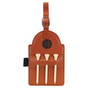 Personalized Golf Bag Tag with Tees, Engraved Faux Leather - Basketball