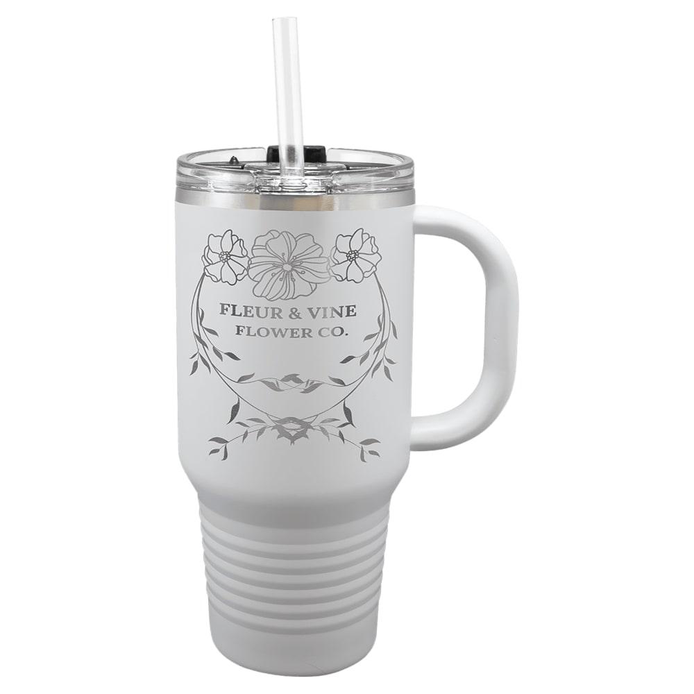 Personalized Polar Camel Tumbler with Handle and Straw - 32 oz., White