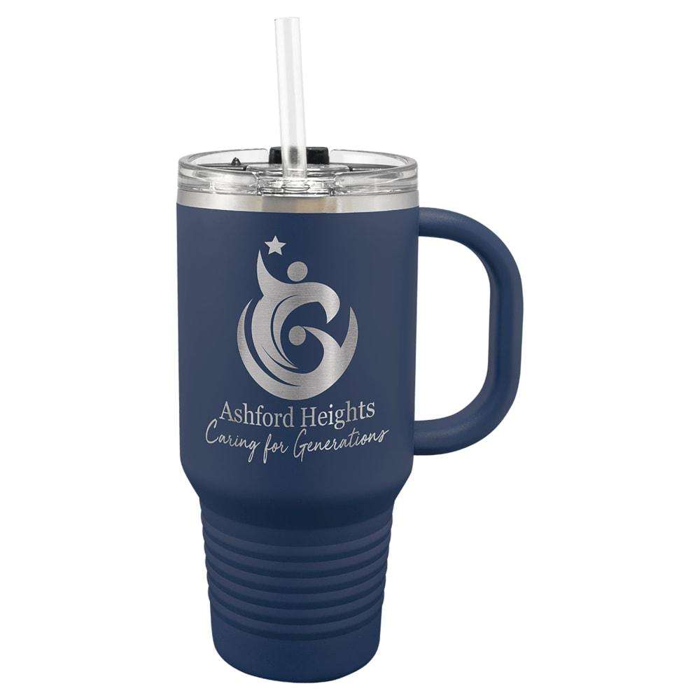 Personalized Polar Camel Tumbler with Handle and Straw - 32 oz., Navy Blue