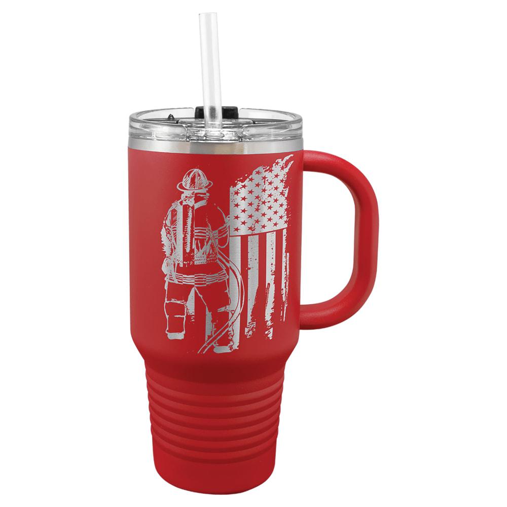Personalized Polar Camel Tumbler with Handle and Straw - 32 oz., Red