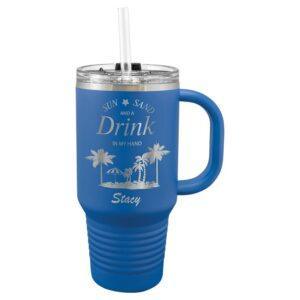 Personalized Polar Camel Tumbler with Handle and Straw - 32 oz., Royal Blue