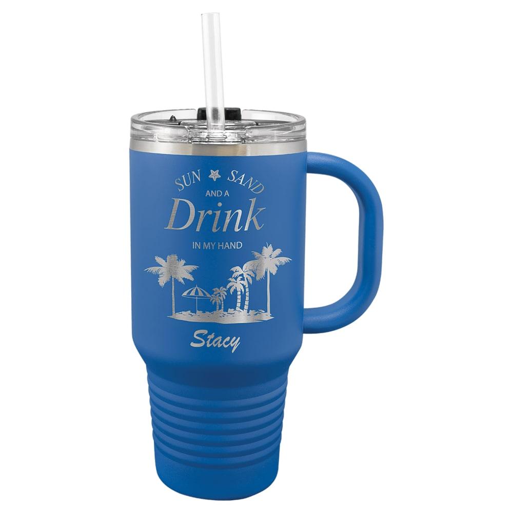 Personalized Polar Camel Tumbler with Handle and Straw - 32 oz., Royal Blue