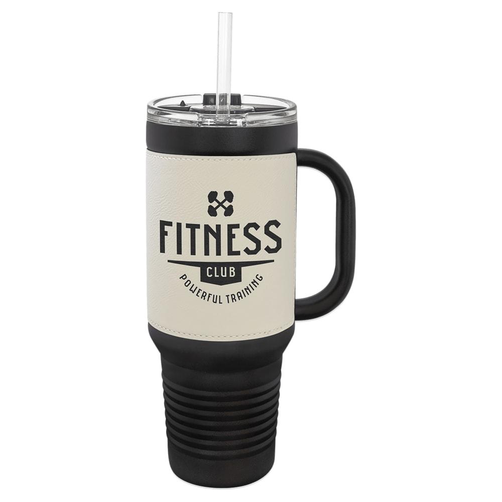 Personalized Polar Camel Tumbler with Handle and Straw - 40 oz., Black, White Wrap