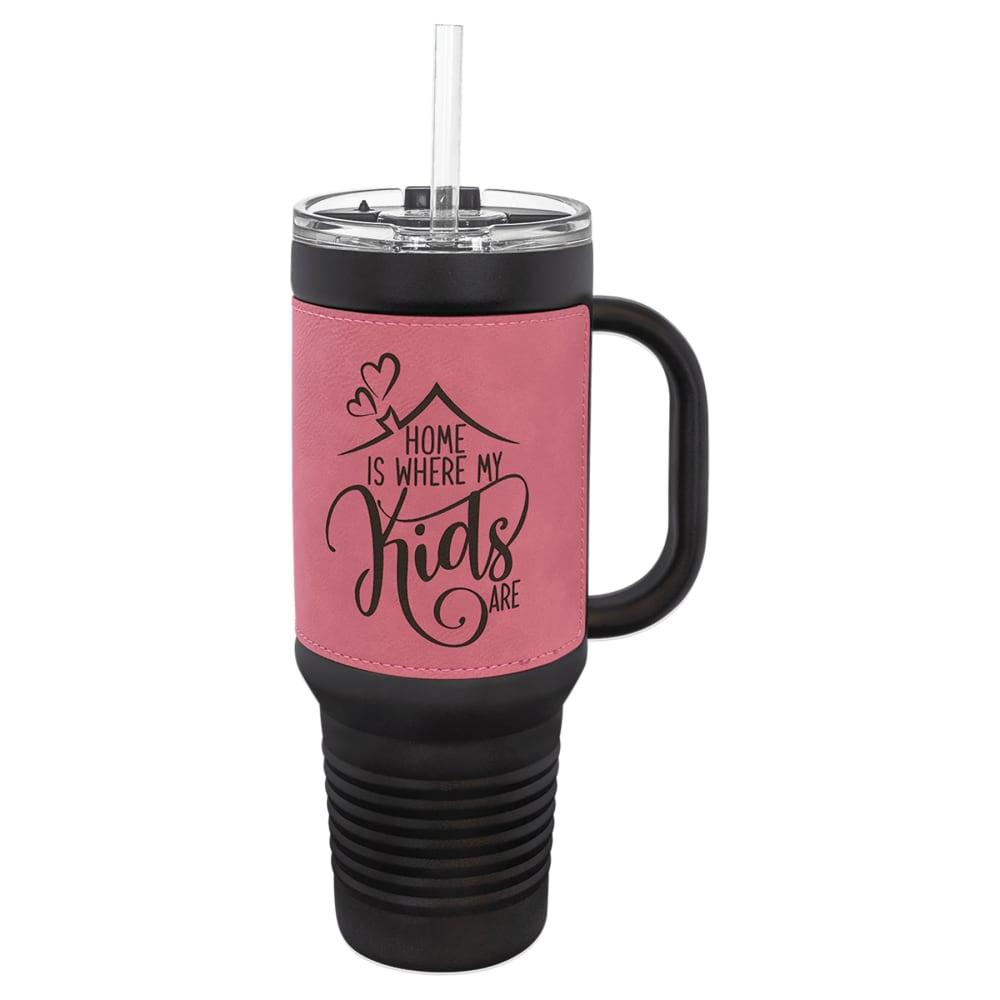 Personalized Polar Camel Tumbler with Handle and Straw - 40 oz., Black, Pink Wrap