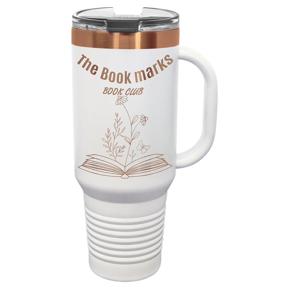 Personalized Polar Camel Tumbler with Handle and Straw - 40 oz., White / Rose Gold