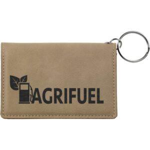 Personalized Keychain ID Holder, Engraved Faux Leather - Light Brown