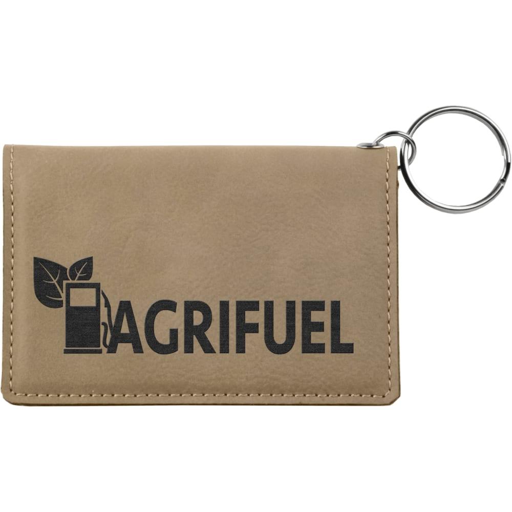 Personalized Keychain ID Holder, Engraved Faux Leather - Light Brown