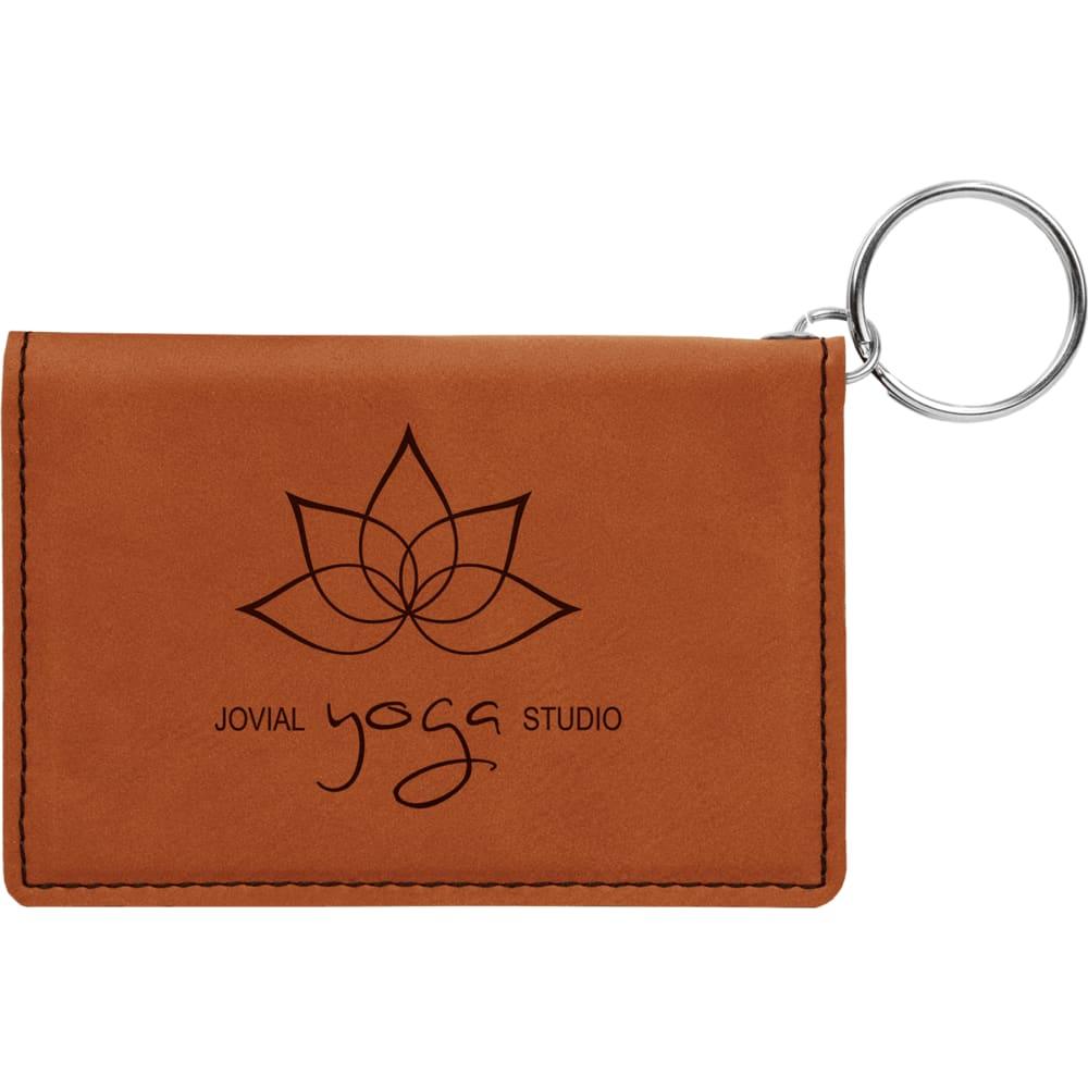 Personalized Keychain ID Holder, Engraved Faux Leather - Rawhide
