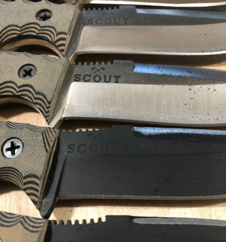 Maker mark laser engraved on fixed blade knives for a knife maker