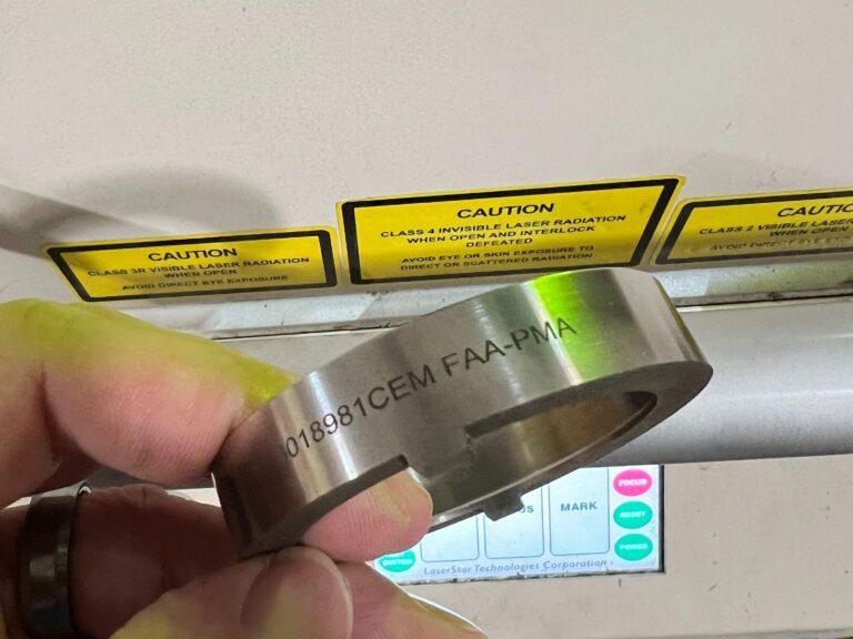 Part number laser marked on a machined stainless steel ring