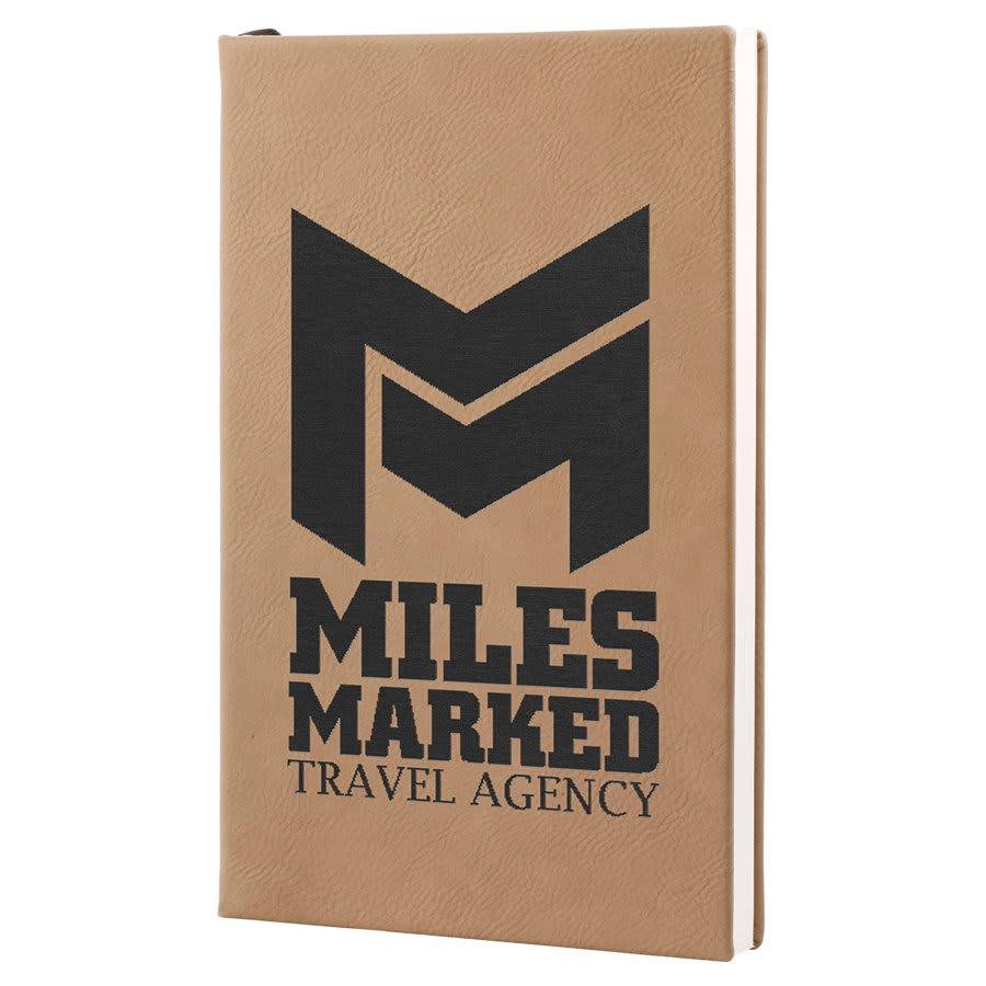 Personalized Leather Journal, Engraved Faux Leather Notebook - 5 1/4" x 8 1/4", Light Brown