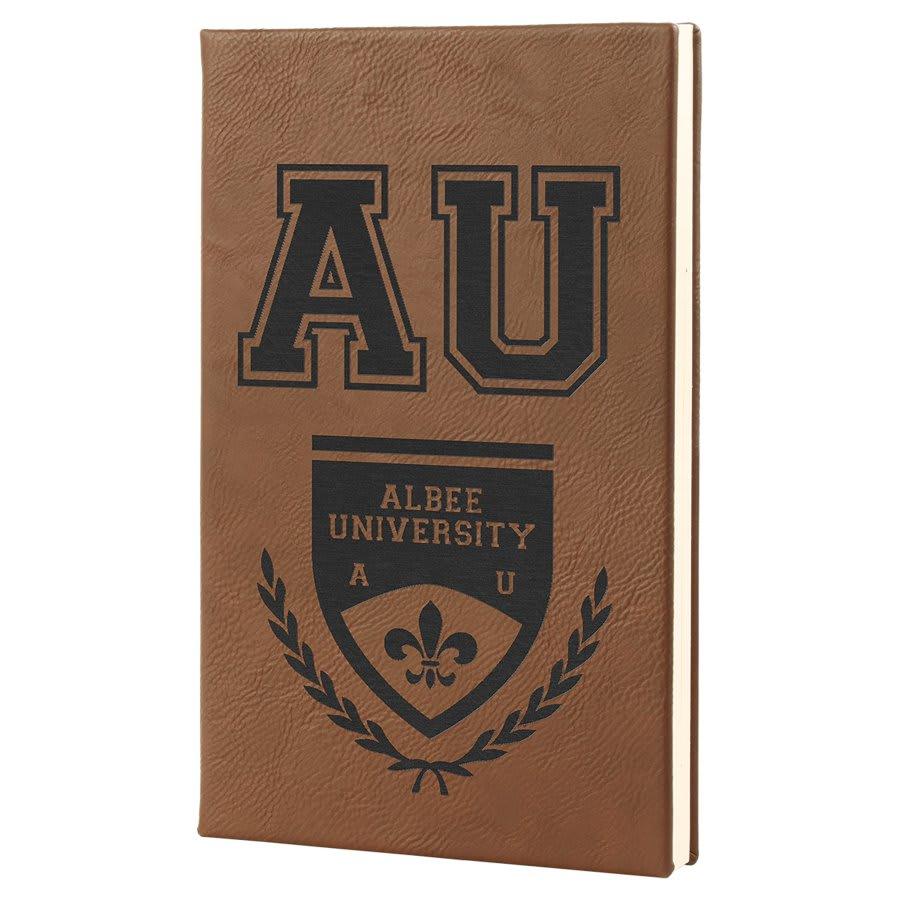 Personalized Leather Journal, Engraved Faux Leather Notebook - 5 1/4" x 8 1/4", Dark Brown