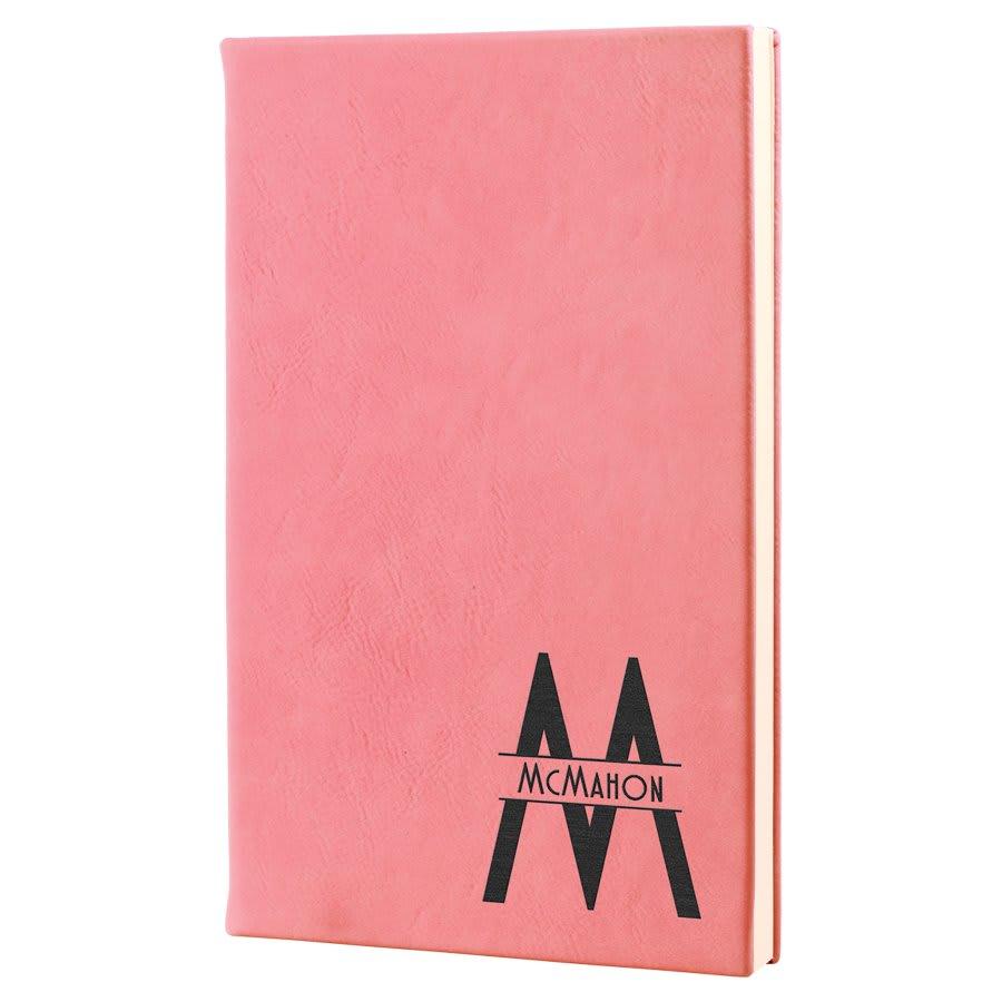Personalized Leather Journal, Engraved Faux Leather Notebook - 5 1/4" x 8 1/4", Pink