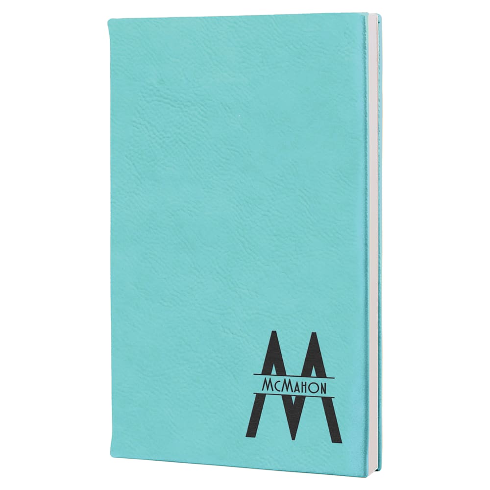 Personalized Leather Journal, Engraved Faux Leather Notebook - 5 1/4" x 8 1/4", Teal