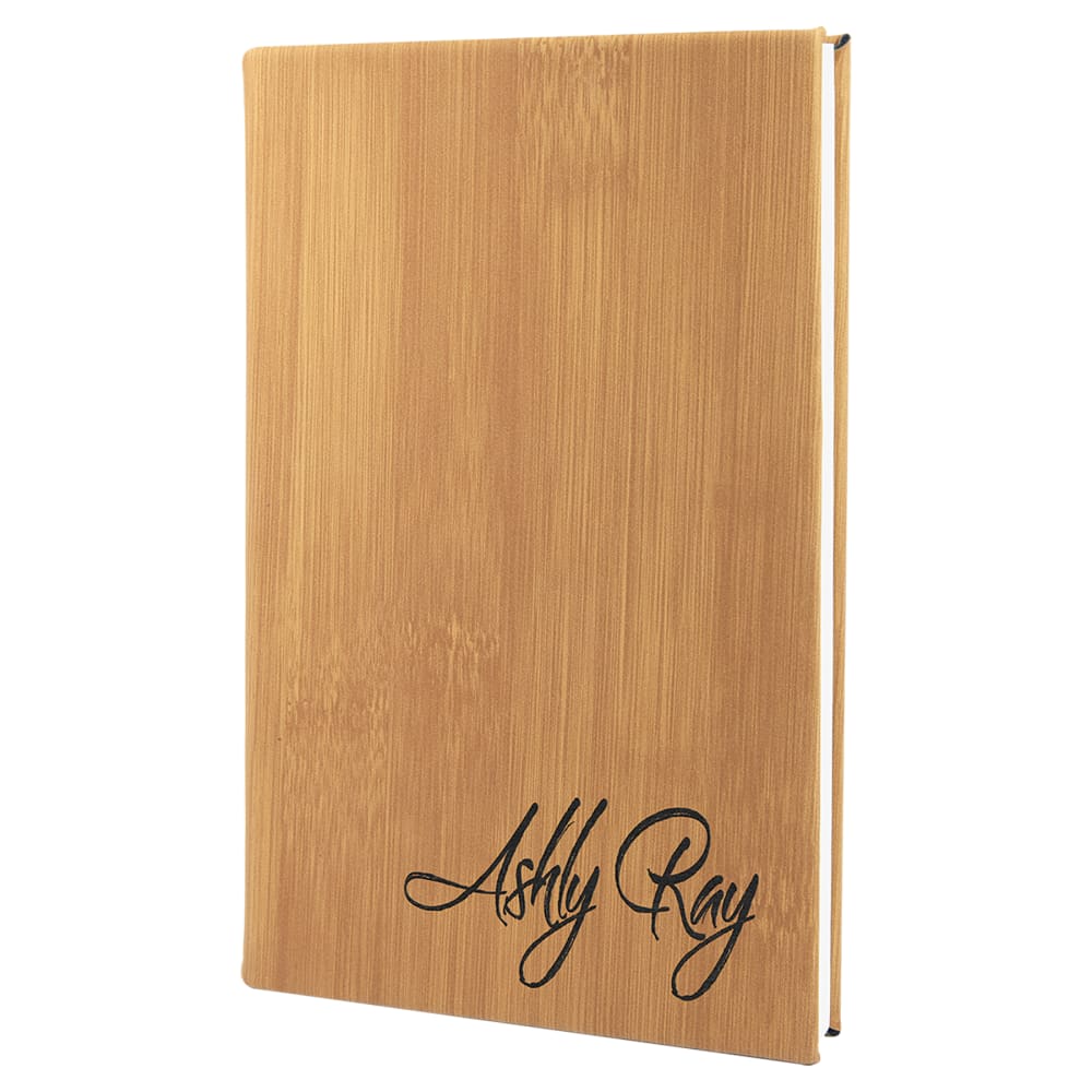 Personalized Leather Journal, Engraved Faux Leather Notebook - 5 1/4" x 8 1/4", Bamboo