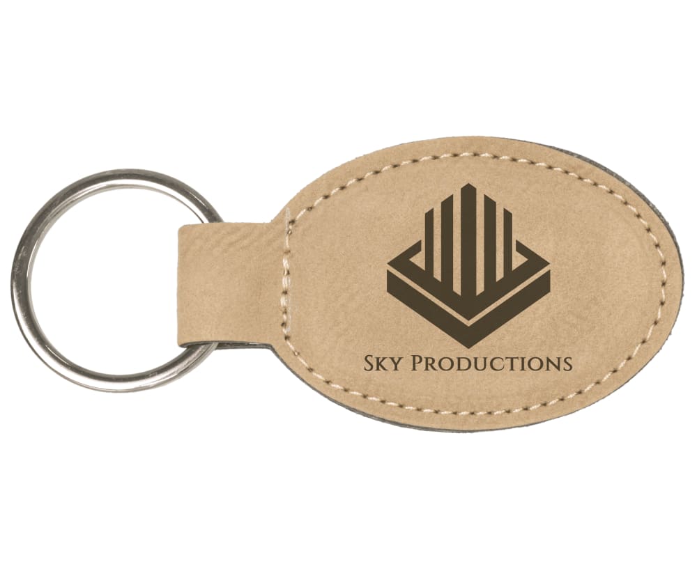 Personalized Leather Keychain, Engraved Faux Leather - Oval, 3" x 1 3/4", Light Brown